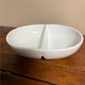 Crate & Barrel White Ceramic Divided Serving Bowl - Home Dining